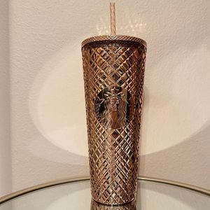 New Starbucks 2023 Holiday Rose Gold Metallic Mirror   Jeweled Venti Tumbler